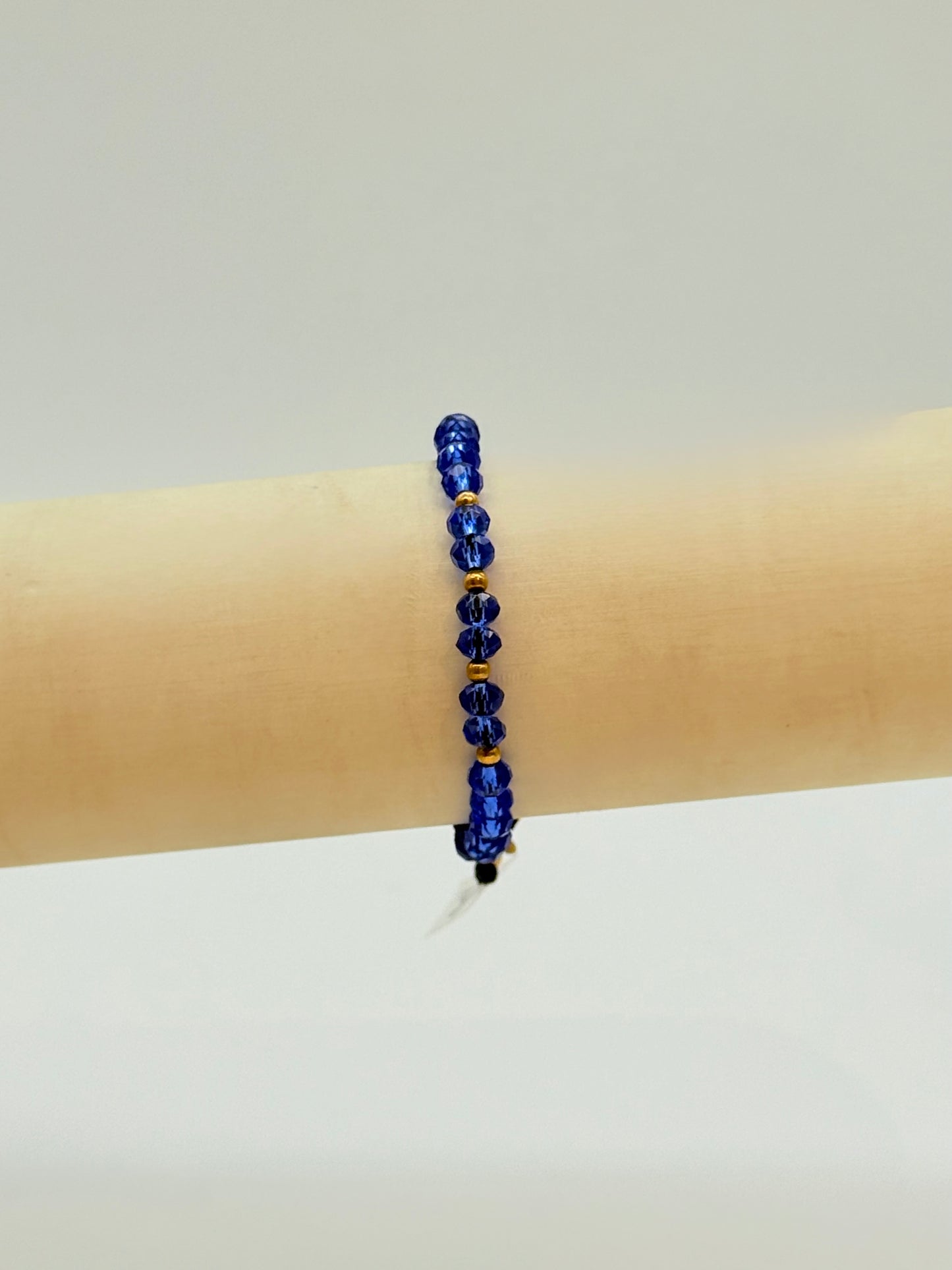 Blue Crystals Beads With Gold Beads Bracelet In 18K