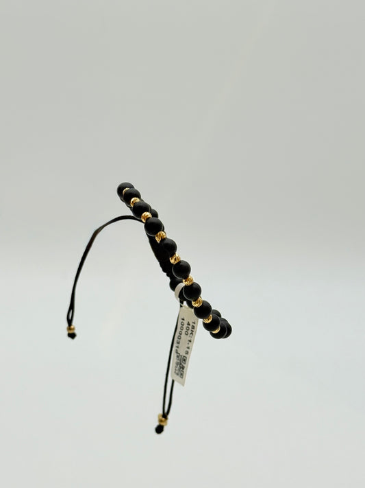 Black Matte Beads and Gold Beads Bracelet in 18K