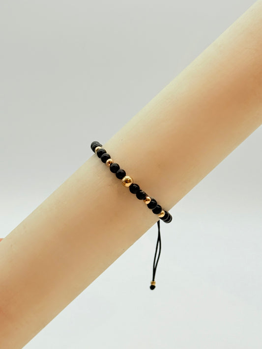 Black Matte beads and Gold Beads Bracelet in 18K