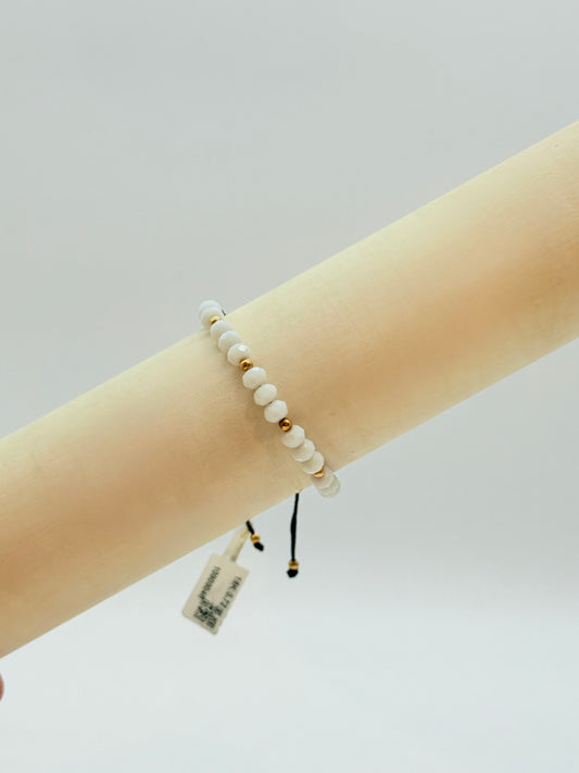 White Glossy Beads With Gold Beads Bracelet in 18K