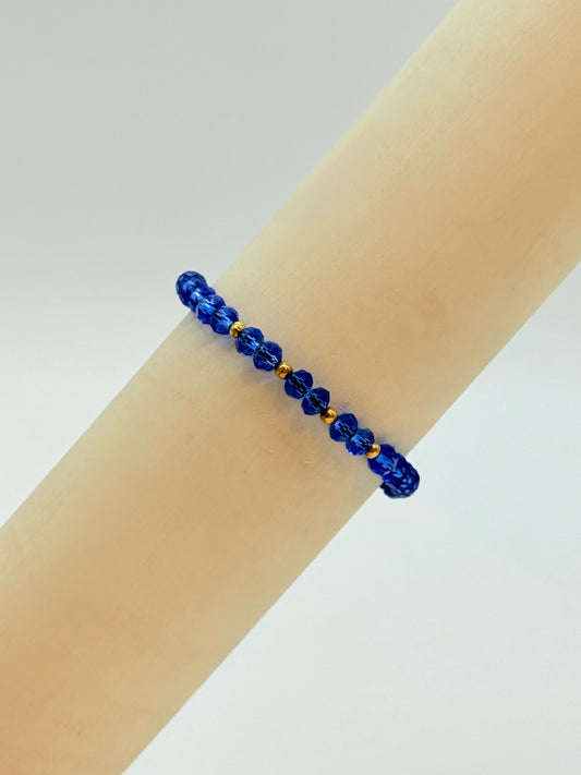 Blue Crystals Beads With Gold Beads Bracelet In 18K