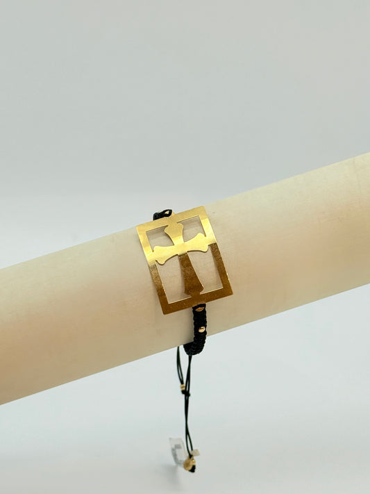 Big Gold Cross And Gold Beads Bracelet In 18K