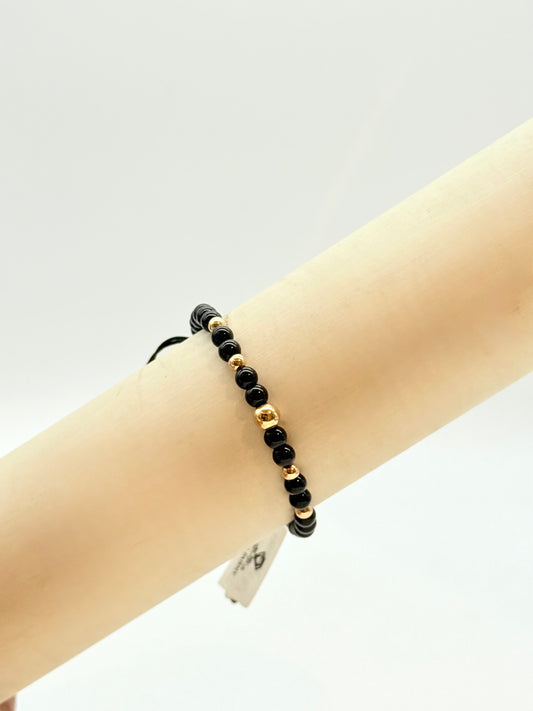 Black Matte beads and Gold Beads Bracelet in 18K