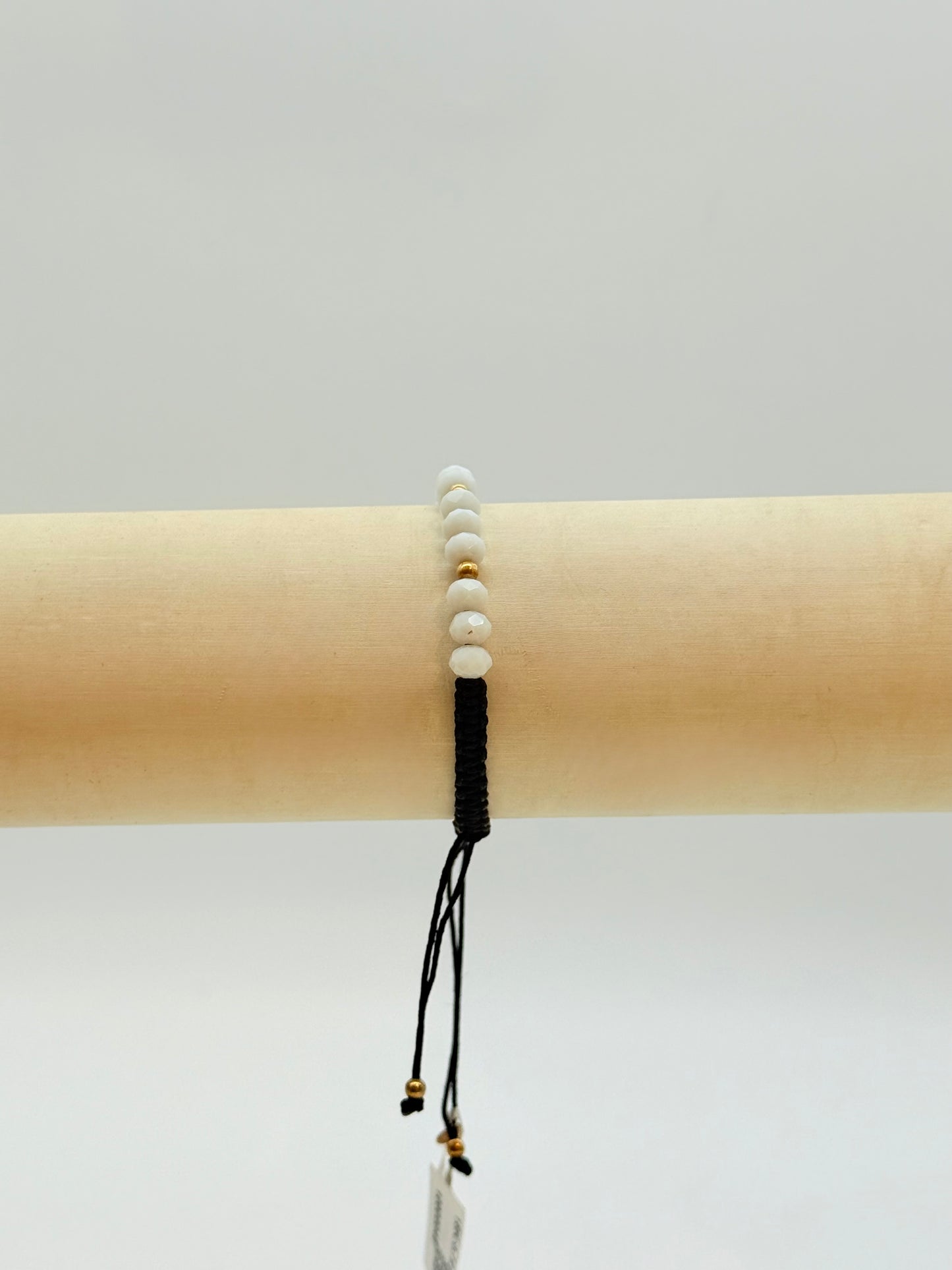 White Glossy Beads With Gold Beads Bracelet in 18K